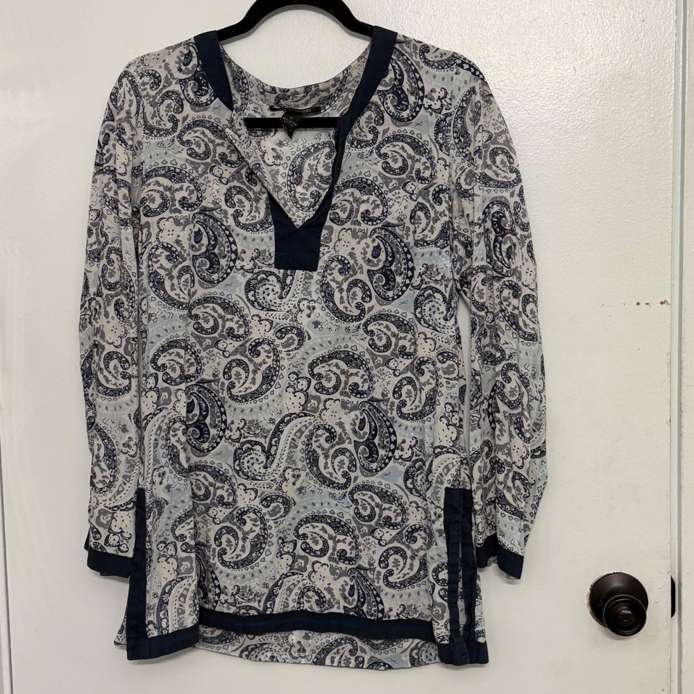 Lucky Brand Boho Chic Paisley Cotton Tunic Top Casual Lightweight Work Sz Small‎